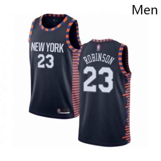 Mens New York Knicks 23 Mitchell Robinson Authentic Navy Blue Basketball Jersey 2018 19 City Edition